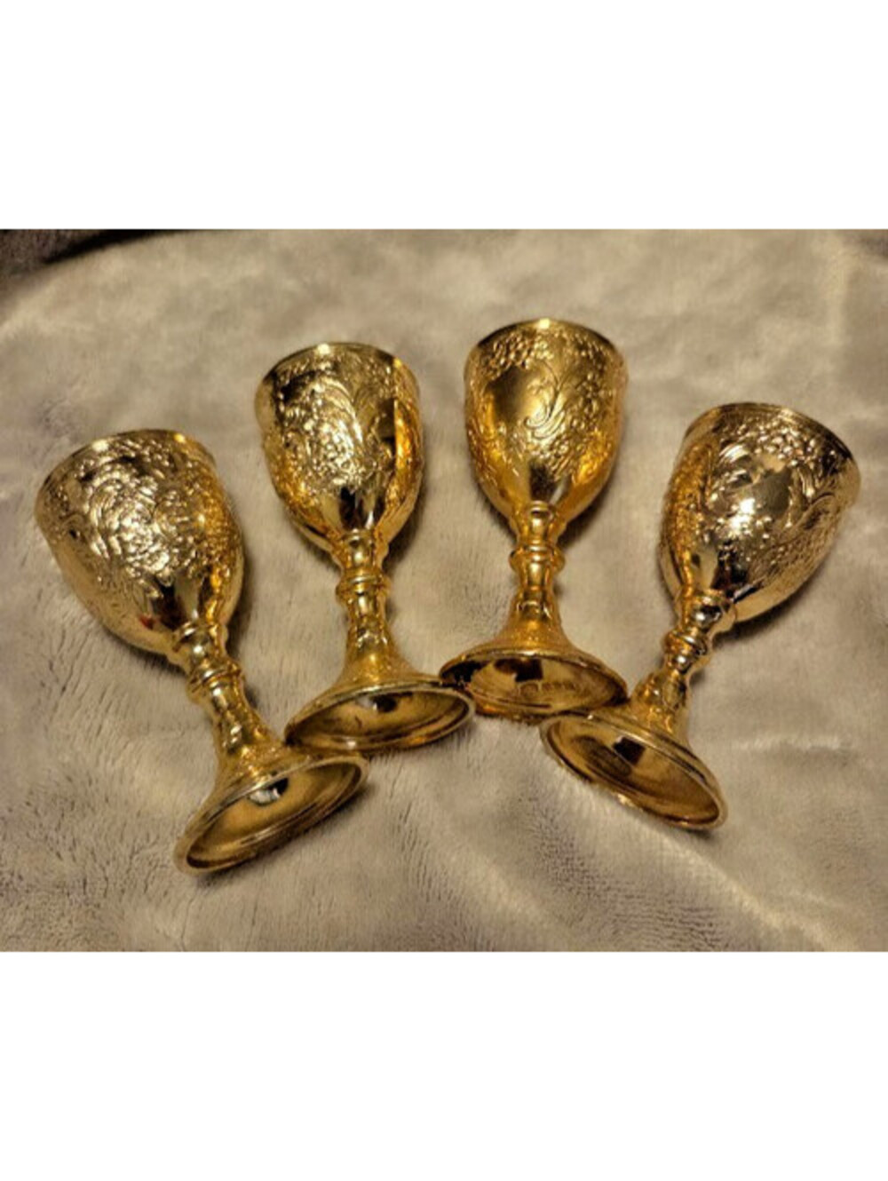 Set of 4 Corbel & Co. Gold Plated Goblets – Ornate Floral Decorative Chalice Set